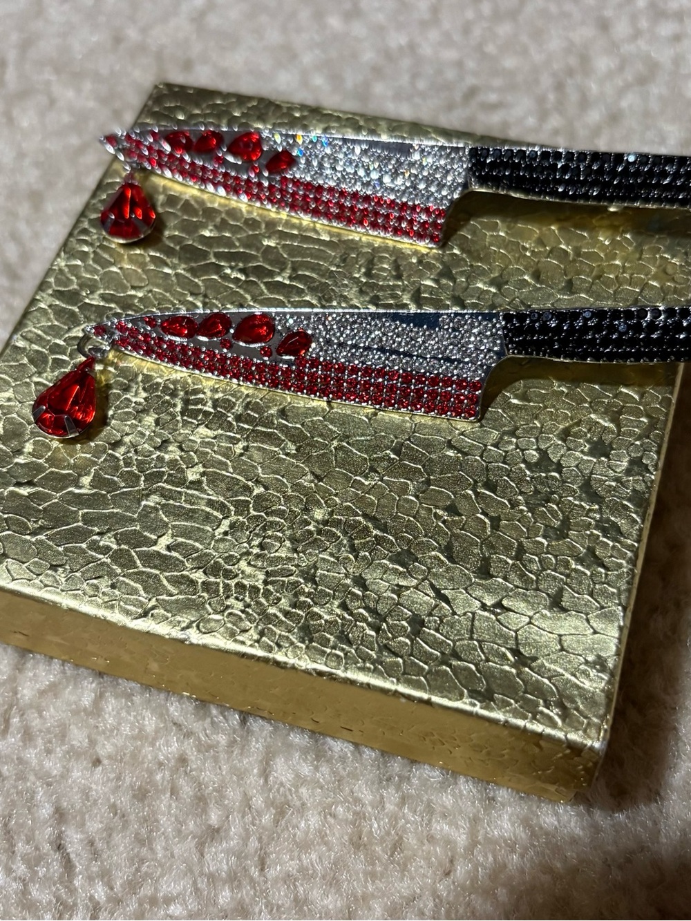 Red Crystal Knife Drop Earrings for Women